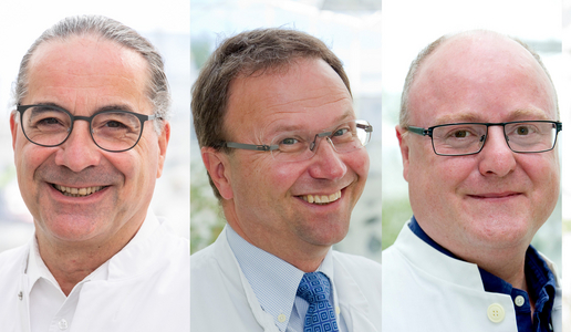 Chefarzt Dr. Ingo Bauerfeind (Gynäkologie/Geburtshilfe), Chefarzt Prof. Dr. Stephan Holmer (Kardiologie) und Chefarzt Prof. Dr. Dr. Matthias Dollinger (Gastroenterologie)